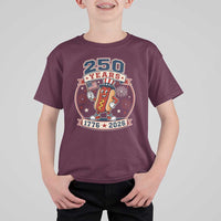 250 Years 1776 to 2026 Cartoon Hot Dog T Shirt For Kid Funny Uncle Sam Top Hat Waving American Flag Semiquincentennial