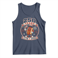 250 Years 1776 to 2026 Cartoon Hot Dog Tank Top Funny Uncle Sam Top Hat Waving American Flag Semiquincentennial