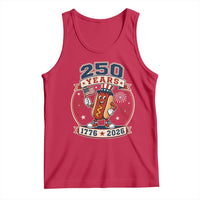 250 Years 1776 to 2026 Cartoon Hot Dog Tank Top Funny Uncle Sam Top Hat Waving American Flag Semiquincentennial