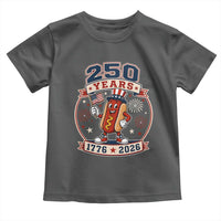 250 Years 1776 to 2026 Cartoon Hot Dog Toddler T Shirt Funny Uncle Sam Top Hat Waving American Flag Semiquincentennial