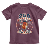 250 Years 1776 to 2026 Cartoon Hot Dog Toddler T Shirt Funny Uncle Sam Top Hat Waving American Flag Semiquincentennial