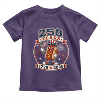 250 Years 1776 to 2026 Cartoon Hot Dog Toddler T Shirt Funny Uncle Sam Top Hat Waving American Flag Semiquincentennial