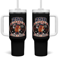 250 Years 1776 to 2026 Cartoon Hot Dog Tumbler With Handle Funny Uncle Sam Top Hat Waving American Flag Semiquincentennial