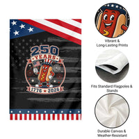 250 Years 1776 to 2026 Cartoon Hot Dog Patriotic Garden Flag Funny Uncle Sam Top Hat Waving American Flag Semiquincentennial