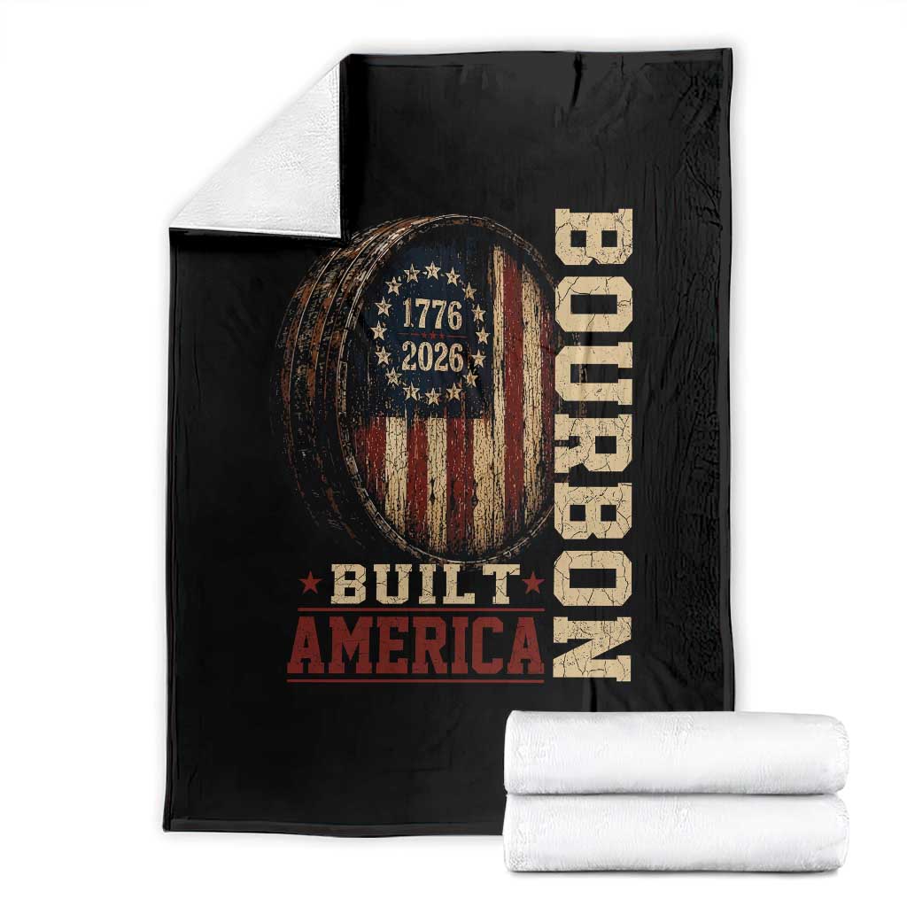 Bourbon Built America Vintage Distressed Graphic Throw Blanket American Flag Whiskey Barrel 1776 to 2026 Semiquincentennial Patriotic