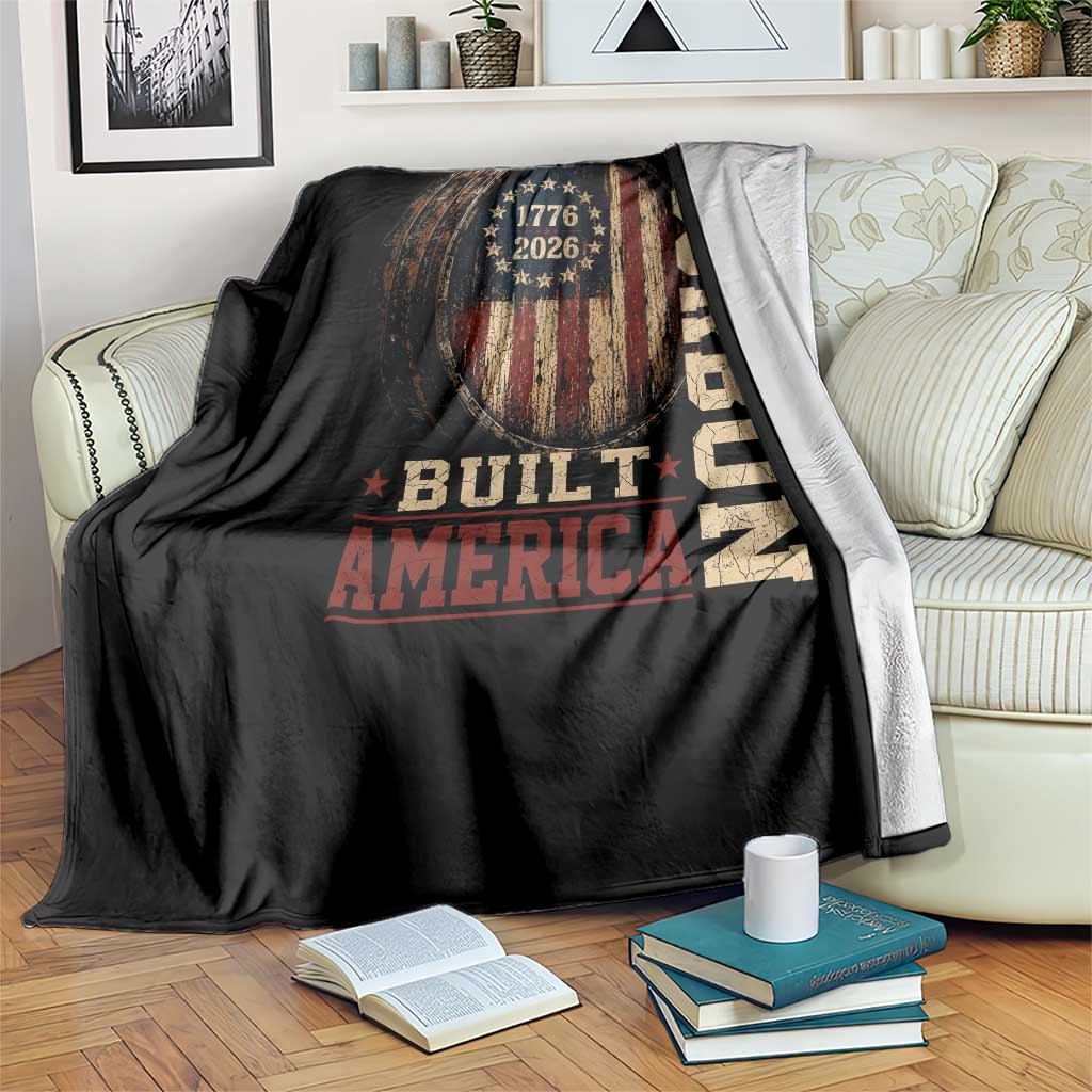 Bourbon Built America Vintage Distressed Graphic Throw Blanket American Flag Whiskey Barrel 1776 to 2026 Semiquincentennial Patriotic