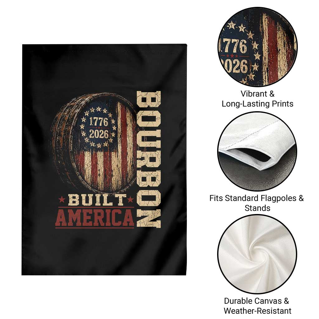 Bourbon Built America Vintage Distressed Graphic Garden Flag American Flag Whiskey Barrel 1776 to 2026 Semiquincentennial Patriotic