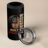 Bourbon Built America Vintage Distressed Graphic 4 in 1 Can Cooler Tumbler American Flag Whiskey Barrel 1776 to 2026 Semiquincentennial Patriotic