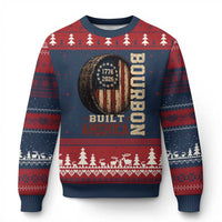 Bourbon Built America Vintage Distressed Graphic Ugly Christmas Sweater American Flag Whiskey Barrel 1776 to 2026 Semiquincentennial Patriotic