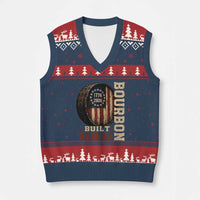 Bourbon Built America Vintage Distressed Graphic V-Neck Knit Sweater Vest American Flag Whiskey Barrel 1776 to 2026 Semiquincentennial Patriotic