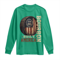 Bourbon Built America Vintage Distressed Graphic Long Sleeve Shirt American Flag Whiskey Barrel 1776 to 2026 Semiquincentennial Patriotic