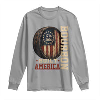 Bourbon Built America Vintage Distressed Graphic Long Sleeve Shirt American Flag Whiskey Barrel 1776 to 2026 Semiquincentennial Patriotic
