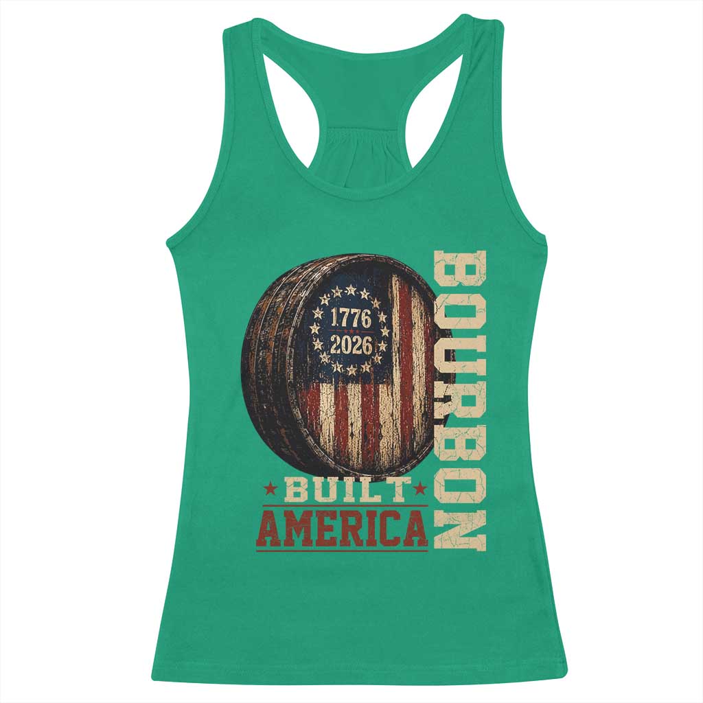 Bourbon Built America Vintage Distressed Graphic Racerback Tank Top American Flag Whiskey Barrel 1776 to 2026 Semiquincentennial Patriotic