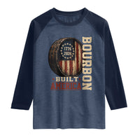 Bourbon Built America Vintage Distressed Graphic Raglan Shirt American Flag Whiskey Barrel 1776 to 2026 Semiquincentennial Patriotic