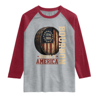 Bourbon Built America Vintage Distressed Graphic Raglan Shirt American Flag Whiskey Barrel 1776 to 2026 Semiquincentennial Patriotic
