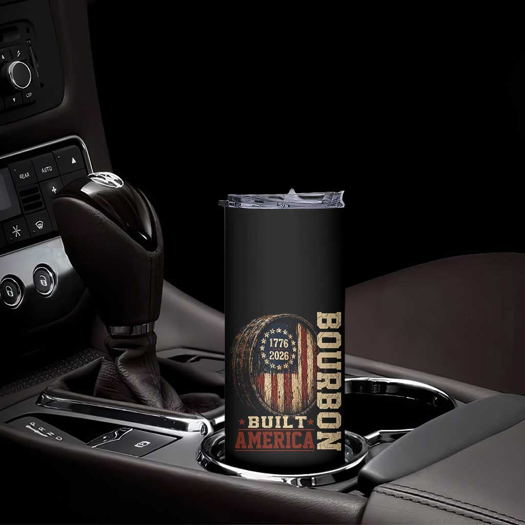 Bourbon Built America Vintage Distressed Graphic Skinny Tumbler American Flag Whiskey Barrel 1776 to 2026 Semiquincentennial Patriotic