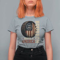 Bourbon Built America Vintage Distressed Graphic T Shirt For Women American Flag Whiskey Barrel 1776 to 2026 Semiquincentennial Patriotic