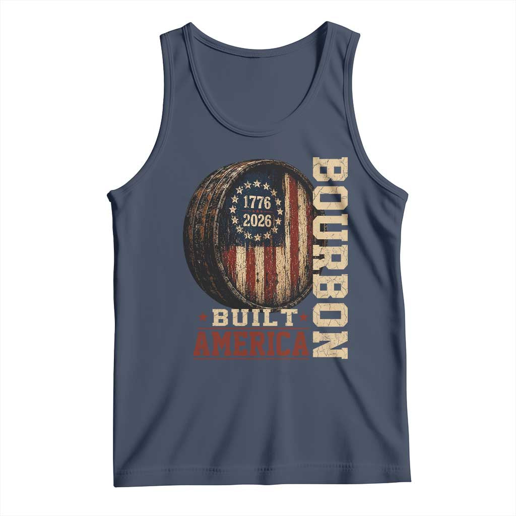 Bourbon Built America Vintage Distressed Graphic Tank Top American Flag Whiskey Barrel 1776 to 2026 Semiquincentennial Patriotic