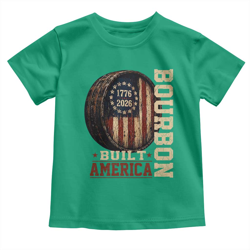 Bourbon Built America Vintage Distressed Graphic Toddler T Shirt American Flag Whiskey Barrel 1776 to 2026 Semiquincentennial Patriotic