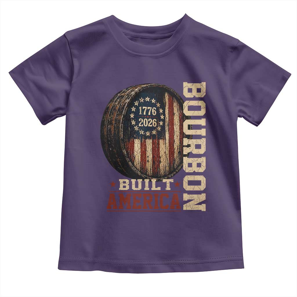 Bourbon Built America Vintage Distressed Graphic Toddler T Shirt American Flag Whiskey Barrel 1776 to 2026 Semiquincentennial Patriotic