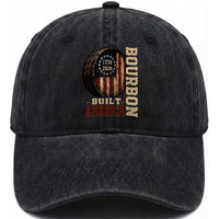 Bourbon Built America Vintage Distressed Graphic Washed Cotton Baseball Cap American Flag Whiskey Barrel 1776 to 2026 Semiquincentennial Patriotic