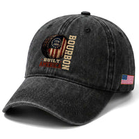 Bourbon Built America Vintage Distressed Graphic Washed Cotton Baseball Cap American Flag Whiskey Barrel 1776 to 2026 Semiquincentennial Patriotic