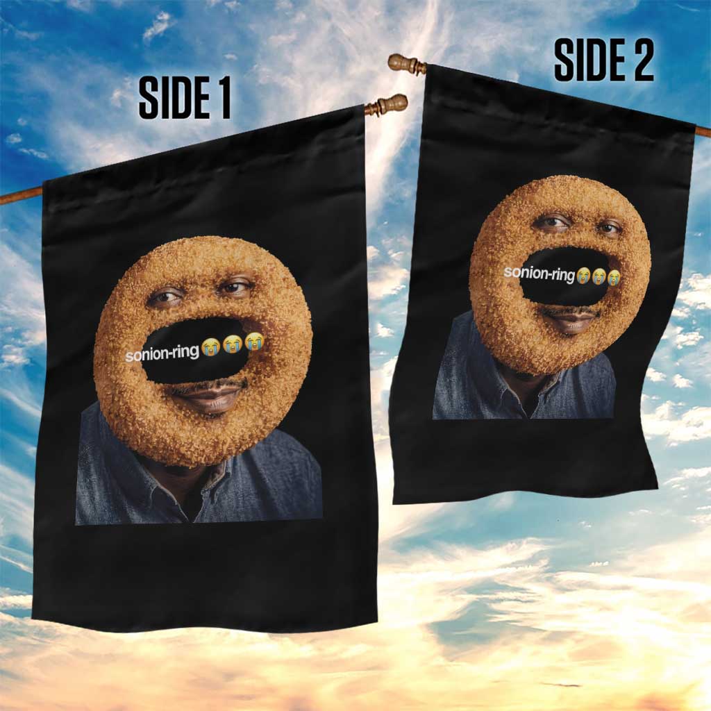 Funny Sonion Ring Cursed Meme Graphic Garden Flag Surreal Deep Fried Onion Ring Joke