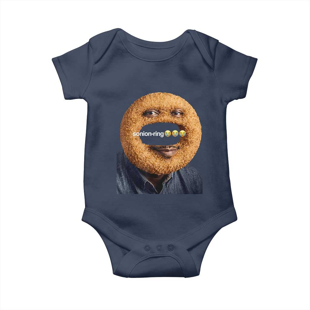 Funny Sonion Ring Cursed Meme Graphic Baby Onesie Surreal Deep Fried Onion Ring Joke