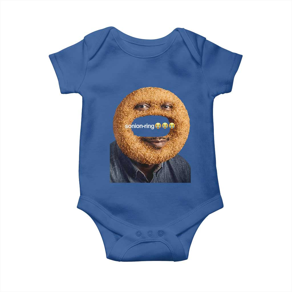 Funny Sonion Ring Cursed Meme Graphic Baby Onesie Surreal Deep Fried Onion Ring Joke