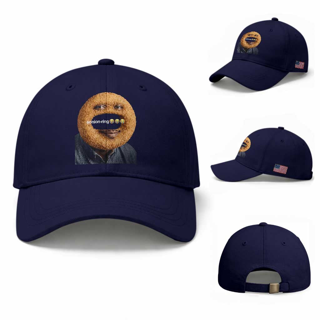 Funny Sonion Ring Cursed Meme Graphic Baseball Cap Surreal Deep Fried Onion Ring Joke