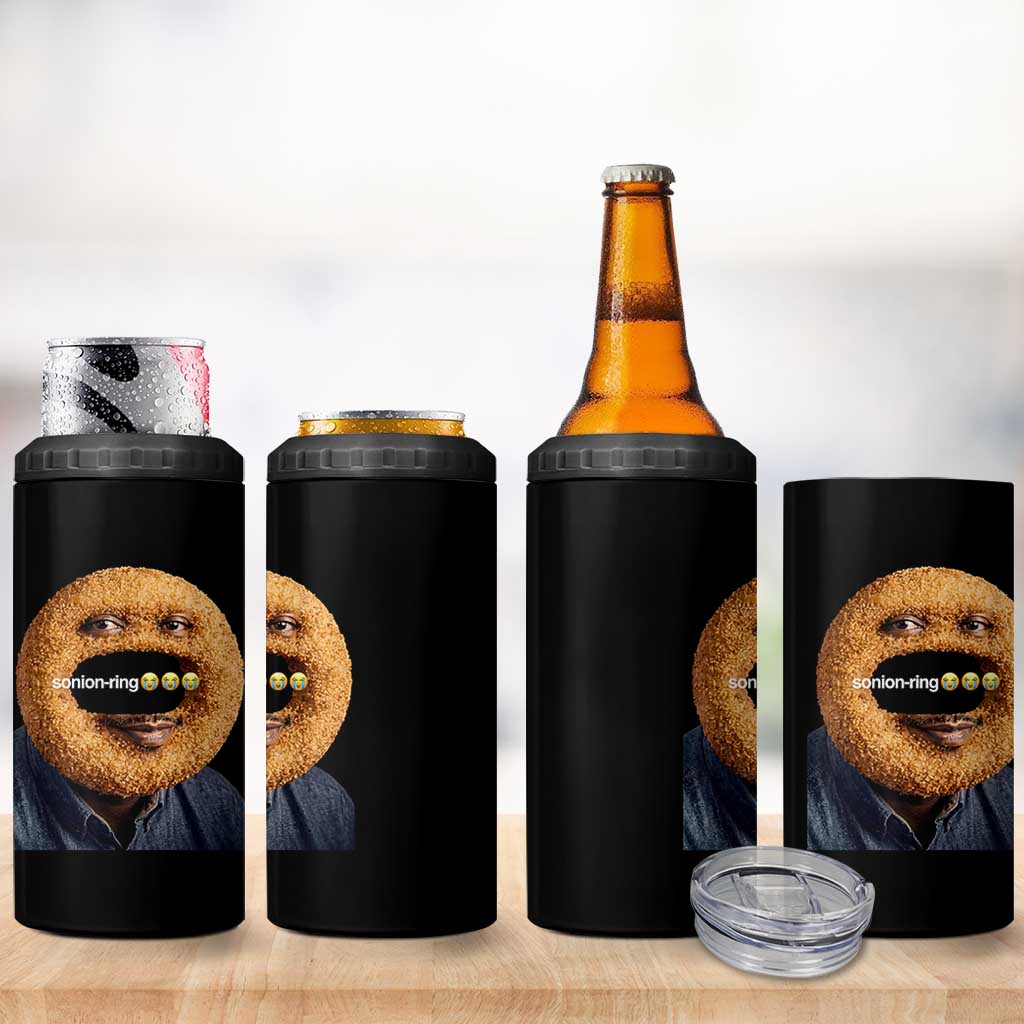 Funny Sonion Ring Cursed Meme Graphic 4 in 1 Can Cooler Tumbler Surreal Deep Fried Onion Ring Joke