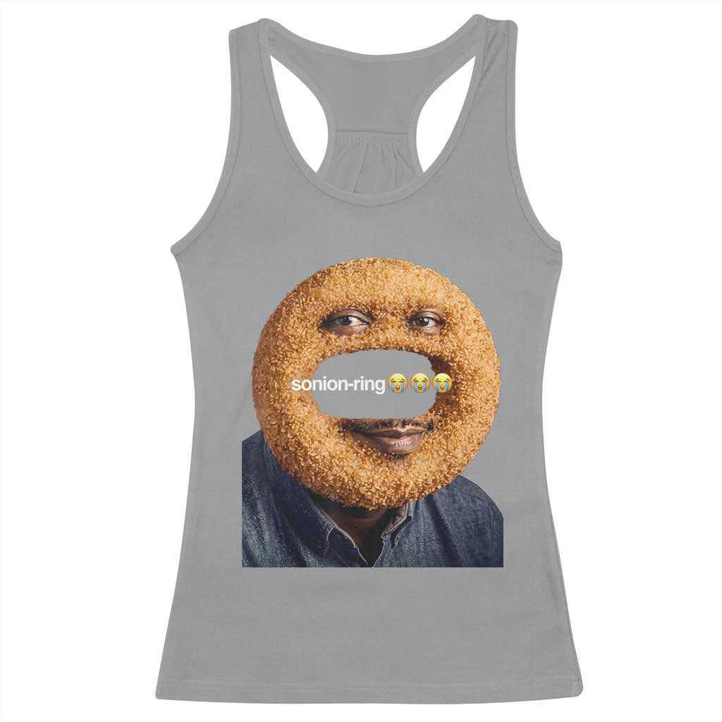 Funny Sonion Ring Cursed Meme Graphic Racerback Tank Top Surreal Deep Fried Onion Ring Joke