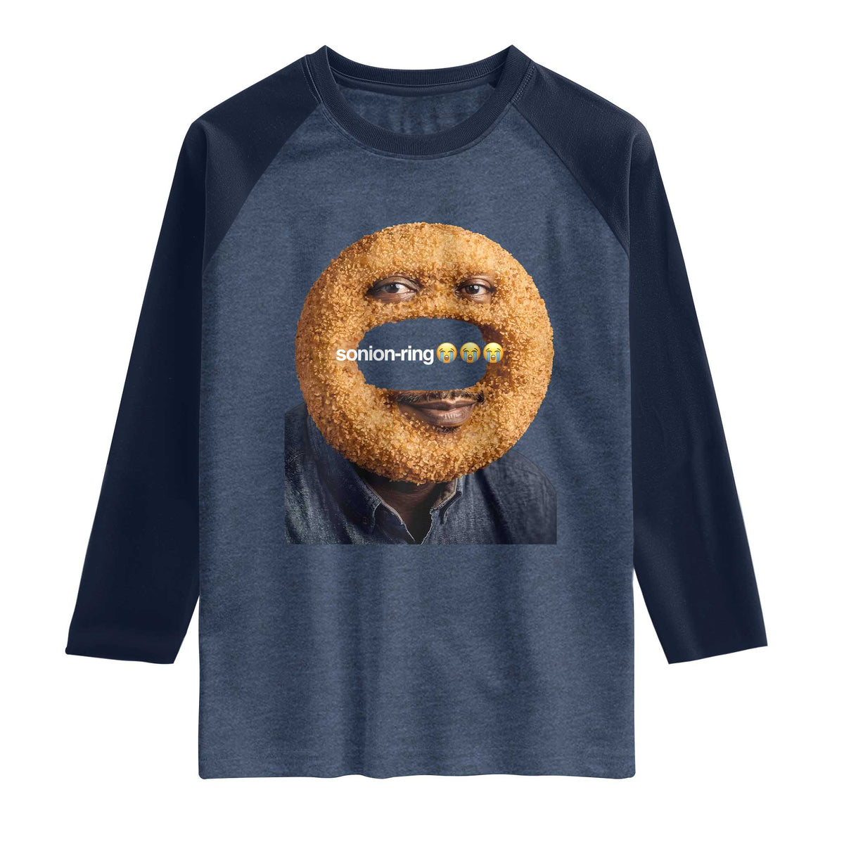 Funny Sonion Ring Cursed Meme Graphic Raglan Shirt Surreal Deep Fried Onion Ring Joke