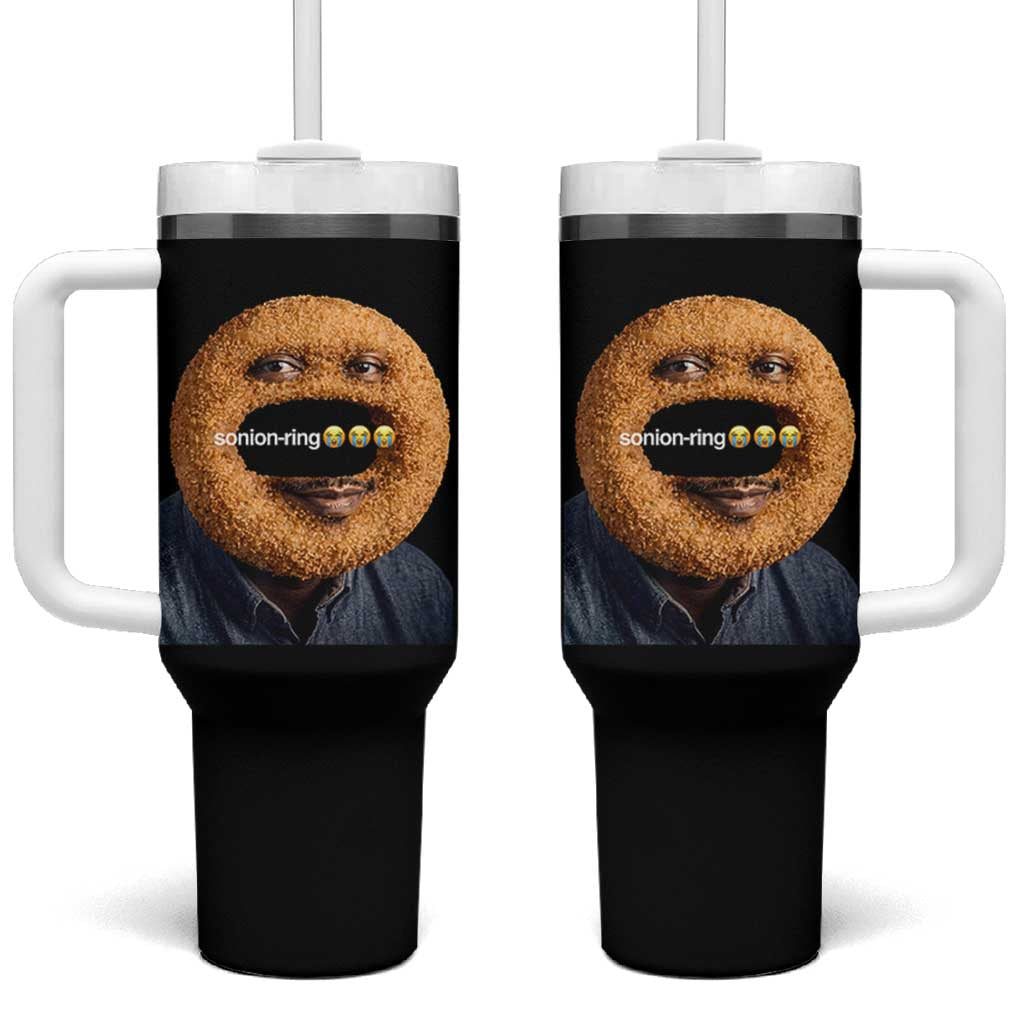 Funny Sonion Ring Cursed Meme Graphic Tumbler With Handle Surreal Deep Fried Onion Ring Joke