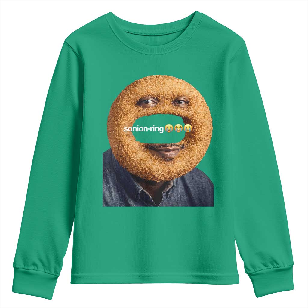 Funny Sonion Ring Cursed Meme Graphic Youth Sweatshirt Surreal Deep Fried Onion Ring Joke