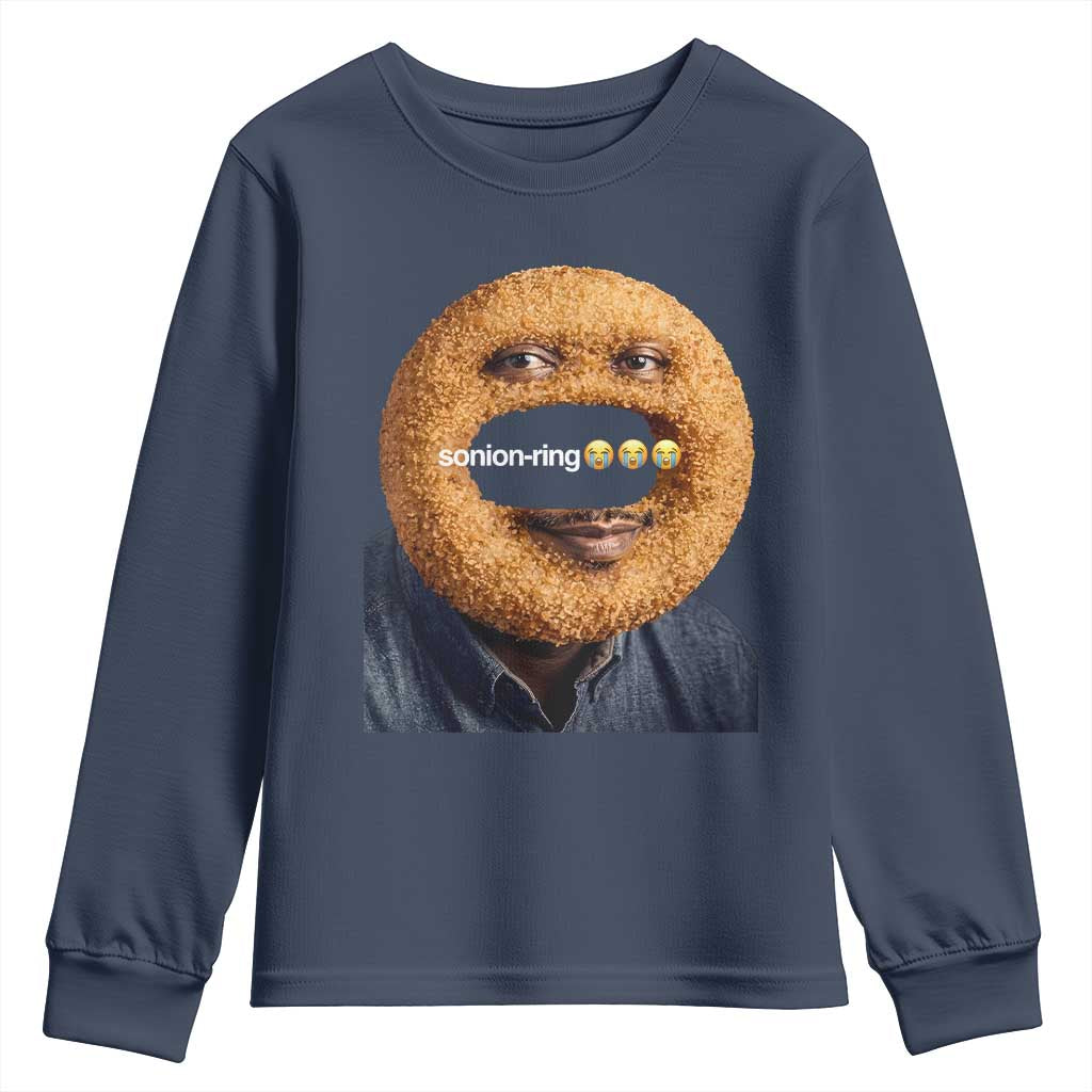 Funny Sonion Ring Cursed Meme Graphic Youth Sweatshirt Surreal Deep Fried Onion Ring Joke