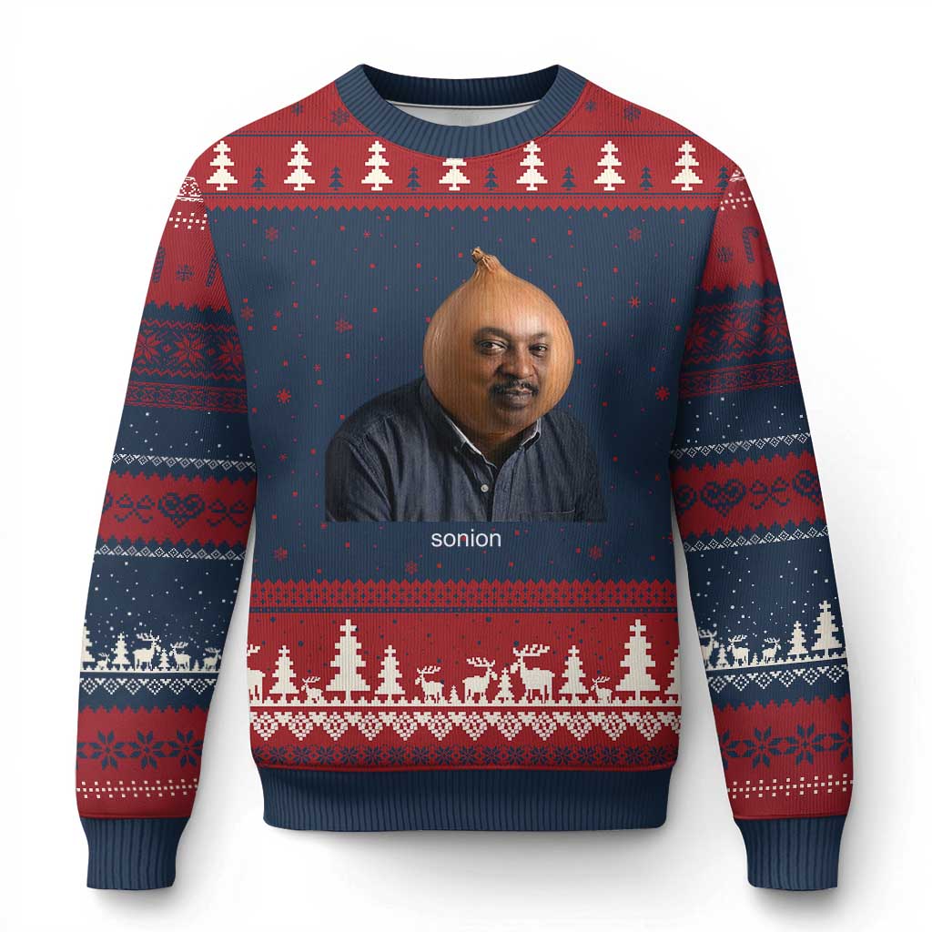 Viral Sonion Surreal Meme Ugly Christmas Sweater Funny Crying Onion Man Aesthetic Joke