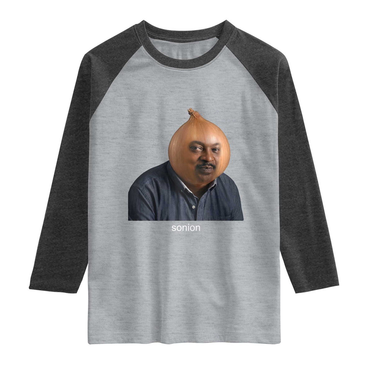 Viral Sonion Surreal Meme Raglan Shirt Funny Crying Onion Man Aesthetic Joke
