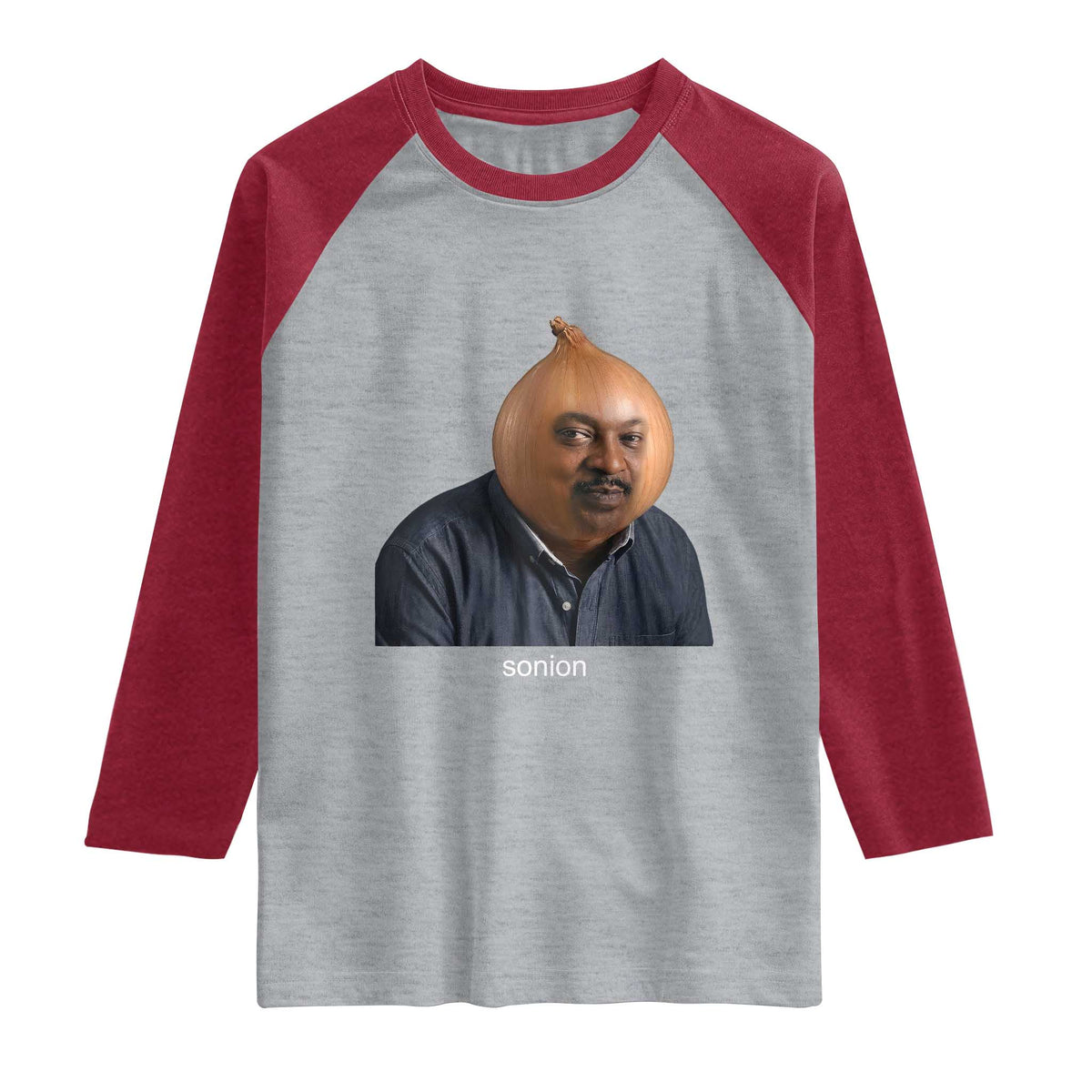 Viral Sonion Surreal Meme Raglan Shirt Funny Crying Onion Man Aesthetic Joke