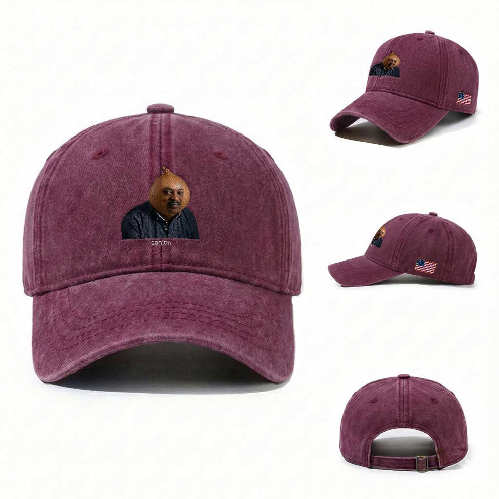 Viral Sonion Surreal Meme Washed Cotton Baseball Cap Funny Crying Onion Man Aesthetic Joke