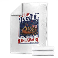 Get In Loser We're Crossing The Delaware 1776 to 2026 Retro Throw Blanket Funny George Washington Patriotic Fireworks Semiquincentennial