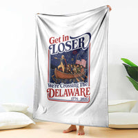 Get In Loser We're Crossing The Delaware 1776 to 2026 Retro Throw Blanket Funny George Washington Patriotic Fireworks Semiquincentennial