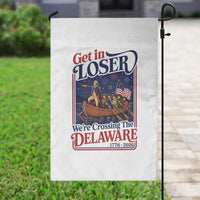 Get In Loser We're Crossing The Delaware 1776 to 2026 Retro Garden Flag Funny George Washington Patriotic Fireworks Semiquincentennial