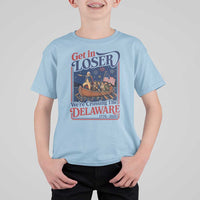 Get In Loser We're Crossing The Delaware 1776 to 2026 Retro T Shirt For Kid Funny George Washington Patriotic Fireworks Semiquincentennial