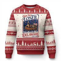 Get In Loser We're Crossing The Delaware 1776 to 2026 Retro Ugly Christmas Sweater Funny George Washington Patriotic Fireworks Semiquincentennial