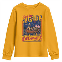 Get In Loser We're Crossing The Delaware 1776 to 2026 Retro Youth Sweatshirt Funny George Washington Patriotic Fireworks Semiquincentennial