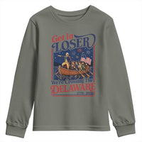 Get In Loser We're Crossing The Delaware 1776 to 2026 Retro Youth Sweatshirt Funny George Washington Patriotic Fireworks Semiquincentennial