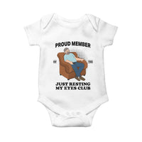 Funny Napping Dad Sleepy Grandpas and Fathers Baby Onesie Proud Member Of The Just Resting My Eyes Club Armchair Cartoon Graphic