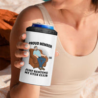 Funny Napping Dad Sleepy Grandpas and Fathers 4 in 1 Can Cooler Tumbler Proud Member Of The Just Resting My Eyes Club Armchair Cartoon Graphic