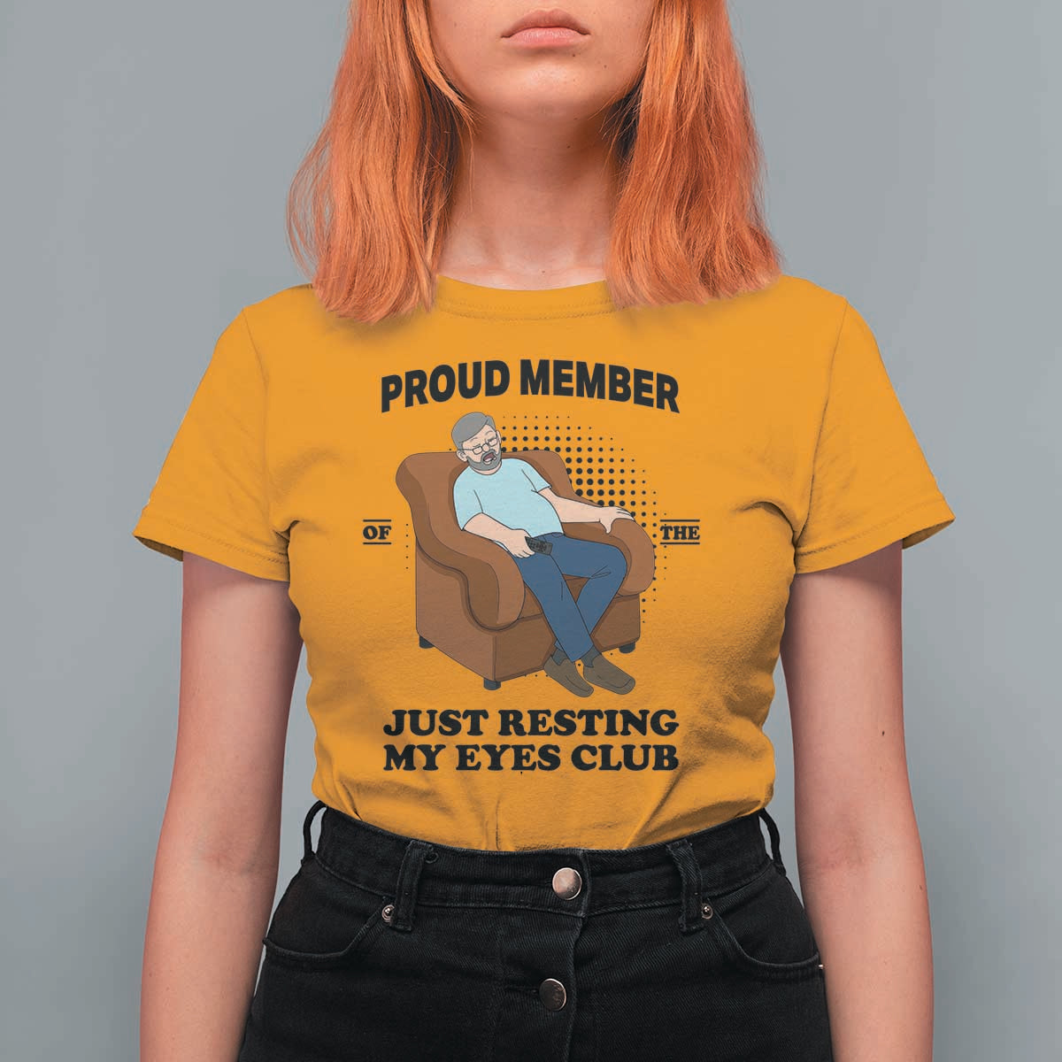Funny Napping Dad Sleepy Grandpas and Fathers T Shirt For Women Proud Member Of The Just Resting My Eyes Club Armchair Cartoon Graphic
